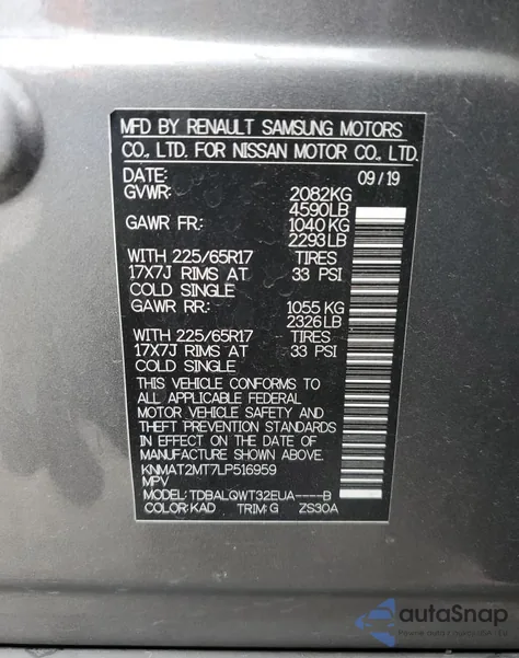 2020 Nissan Rogue S из США, поврежденный, VIN KNMAT2MT7LP516959